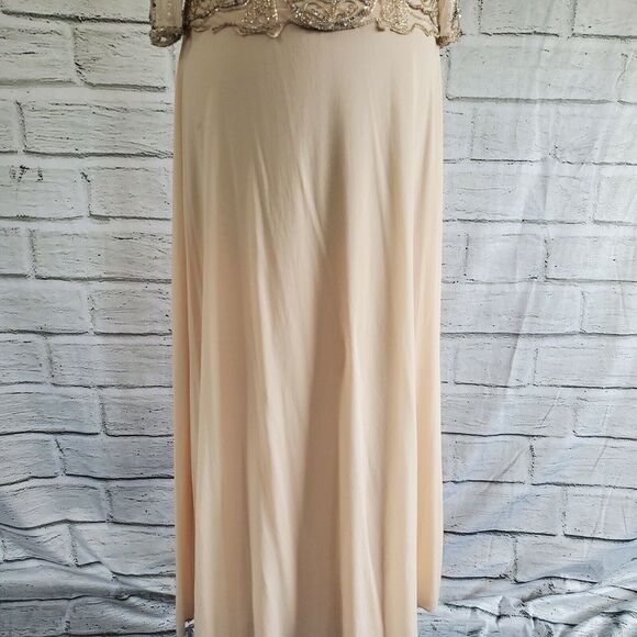 Pisarro Nights Blush Sheer 3/4 sleeve Beaded Gown Formal Womens Size 4 Rayon - Picture 7 of 10